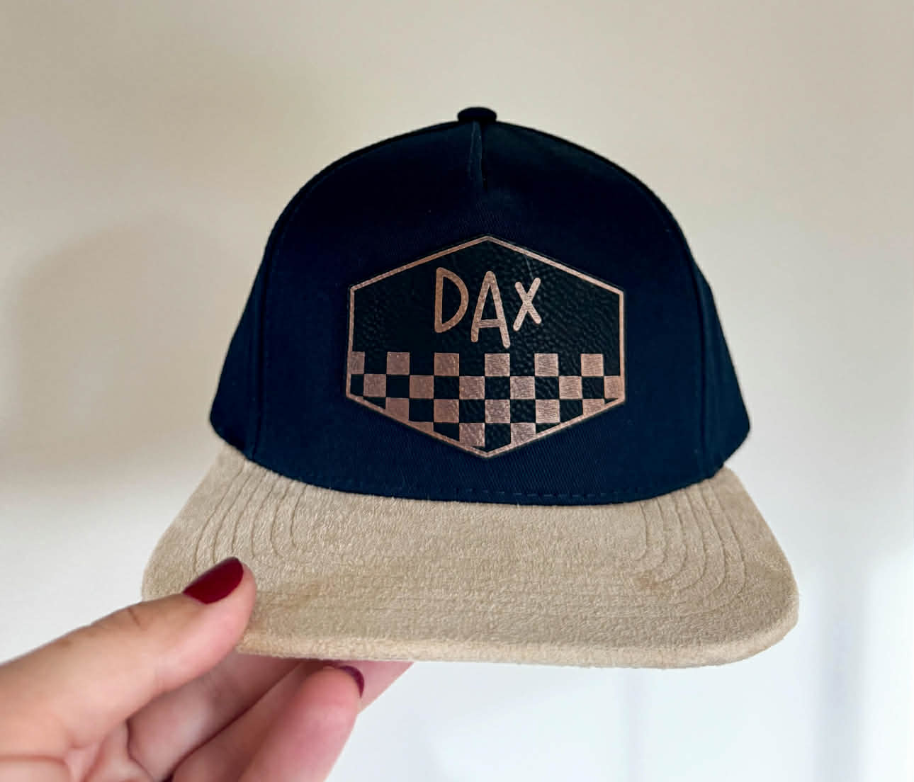 Children's Navy Cream Suede Snapback