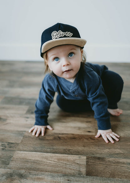 Children's Navy Cream Suede Snapback